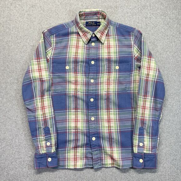 Polo Ralph Lauren Plaid Shirt Women’s Medium Blue Green Button Up Pockets - Picture 1 of 10